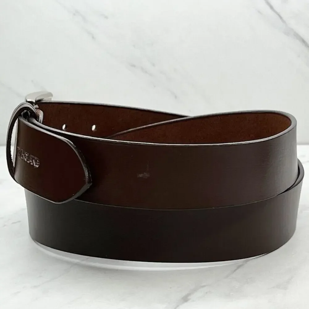 Peter England Mens Brown Genuine Leather Belt Silver Buckle XL ✨